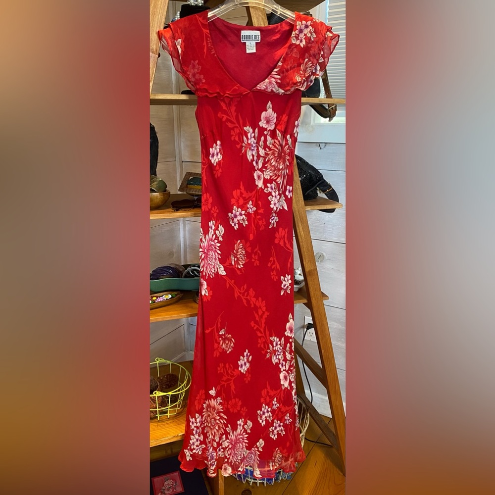 Vintage Silk Robbie Bee Floral Flutter Dress Size 6